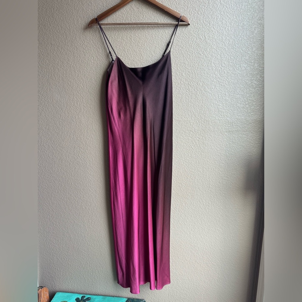 Vince Beet/Brown Spaghetti Strap Ombré Satin Slip Midi Dress Size Small